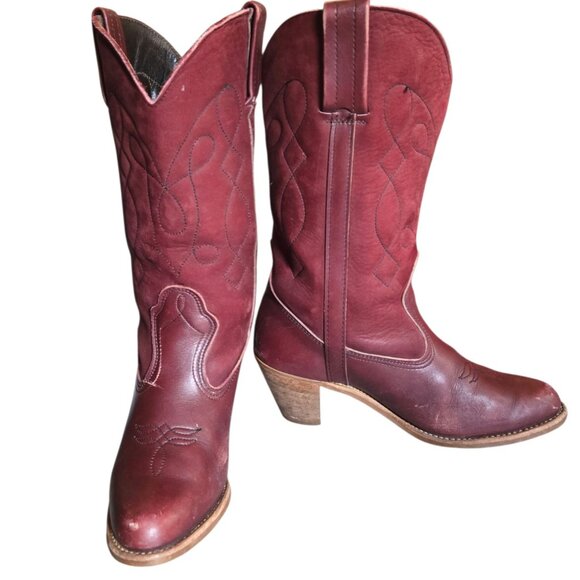 Vintage Dexter Cowboy Boots Burgundy Leather Womens 8.5 M Ladies Red Western - Picture 1 of 16